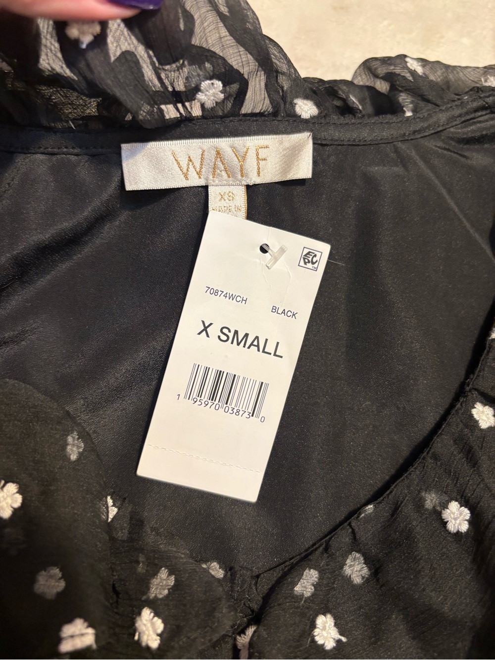 NWT Wayf Blouse XS Black White Floral Ruched Sheer Long-Sleeve Ruffle Crop Top - Picture 12 of 16